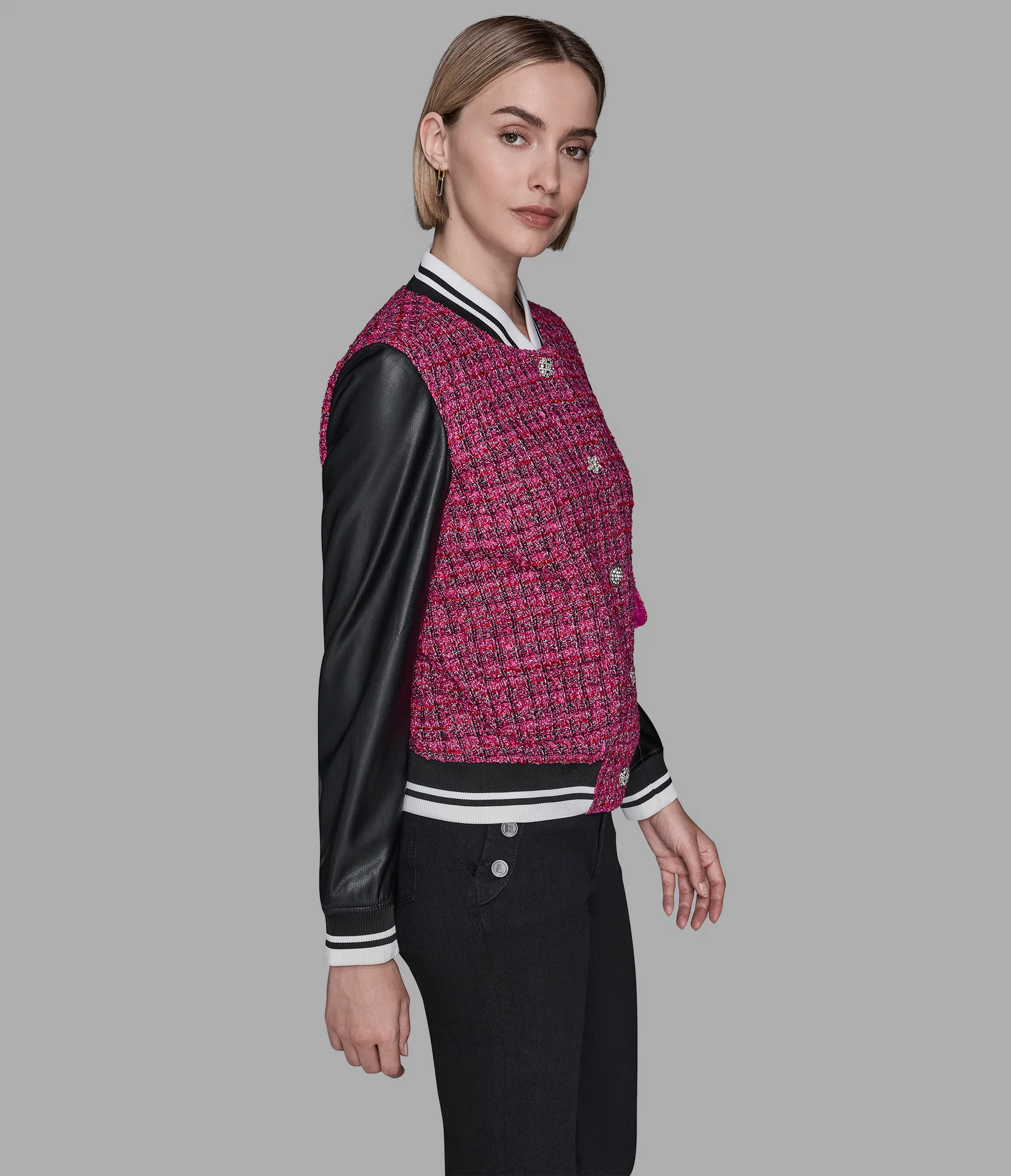 MIXED MEDIA TWEED VARSITY JACKET - Image 3