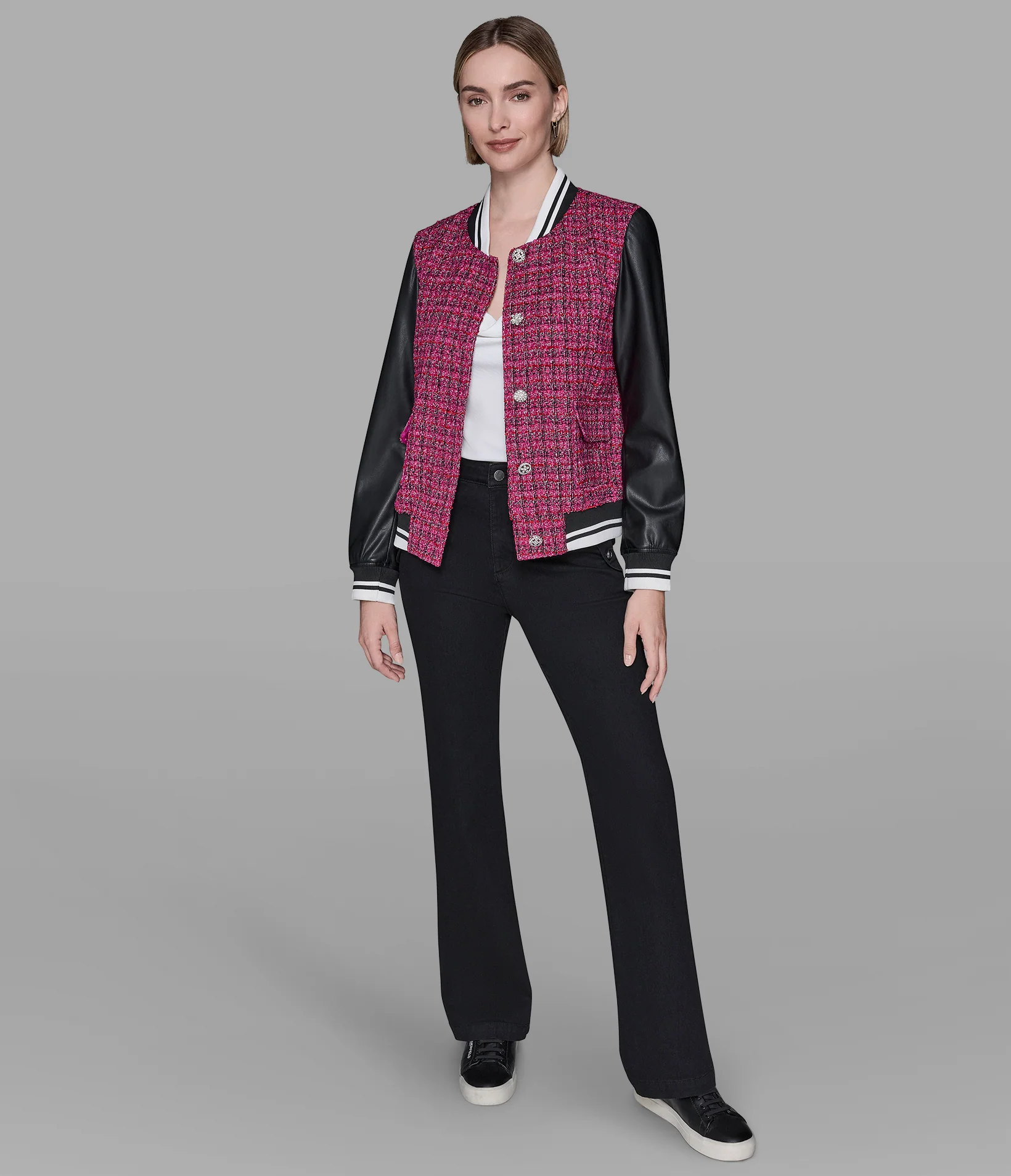 MIXED MEDIA TWEED VARSITY JACKET - Image 4