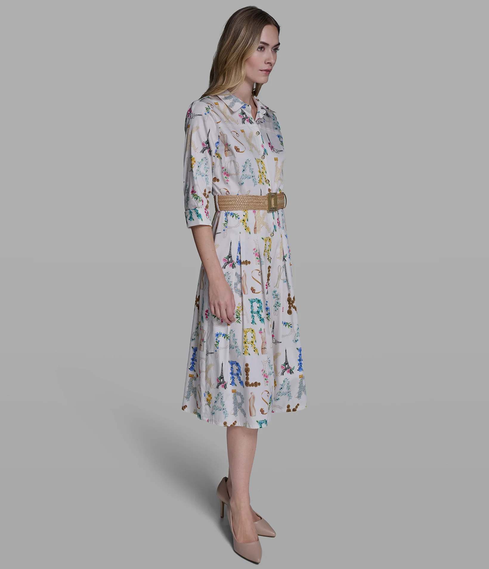 PRINTED MIDI SHIRT DRESS WITH BELT - Image 3