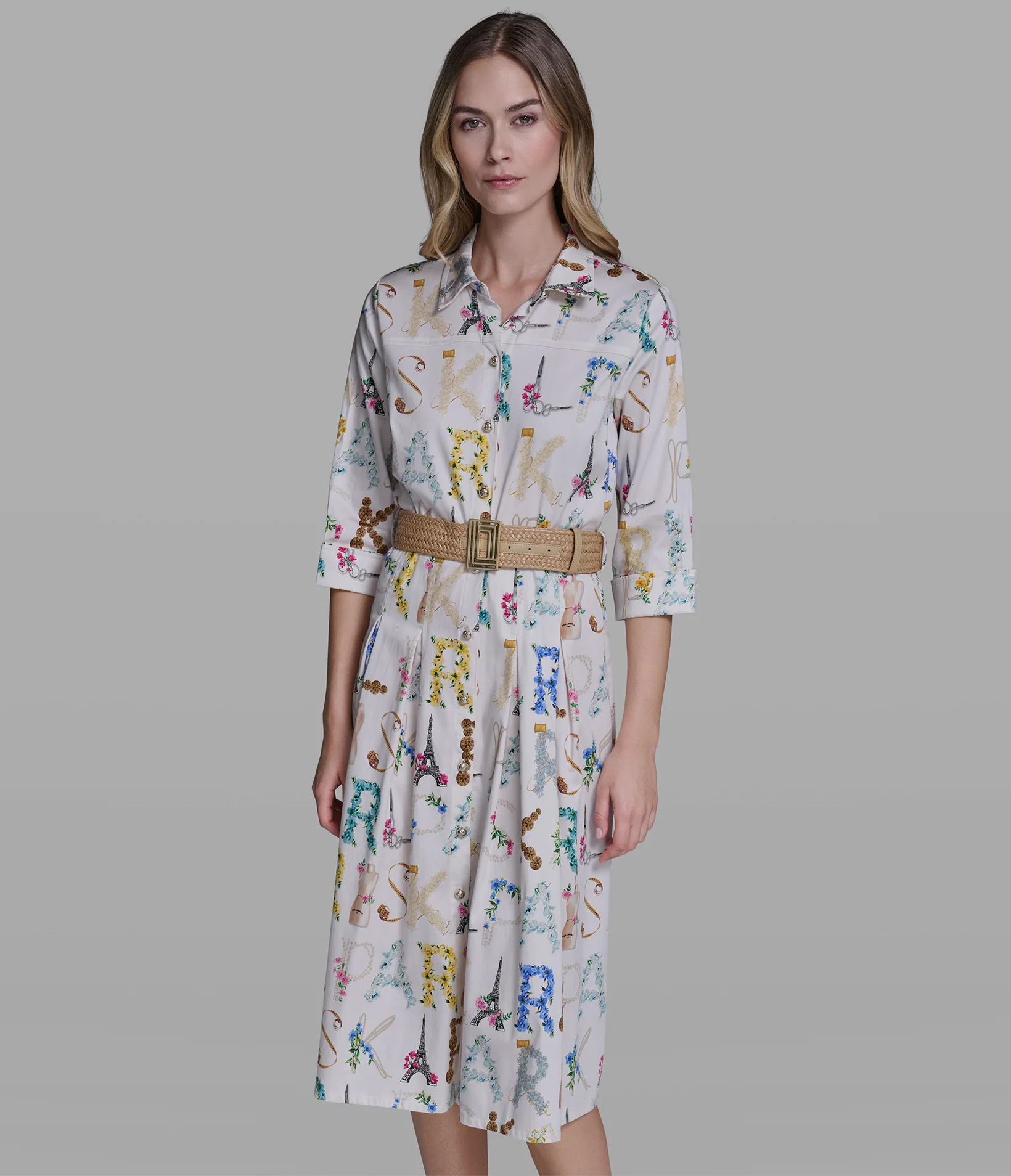 PRINTED MIDI SHIRT DRESS WITH BELT - Image 4