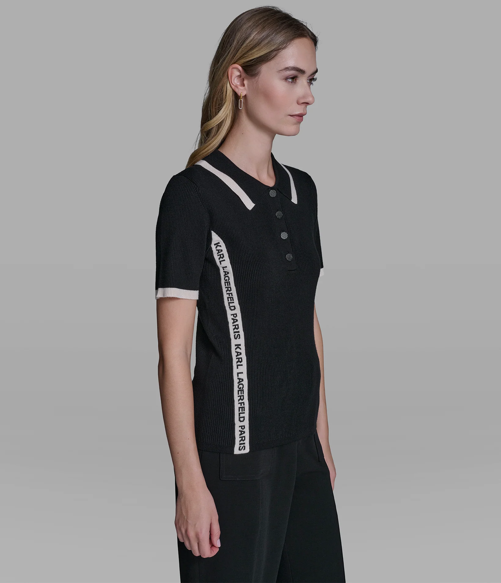 SHORT SLEEVE LOGO TRIM POLO SWEATER - Image 3