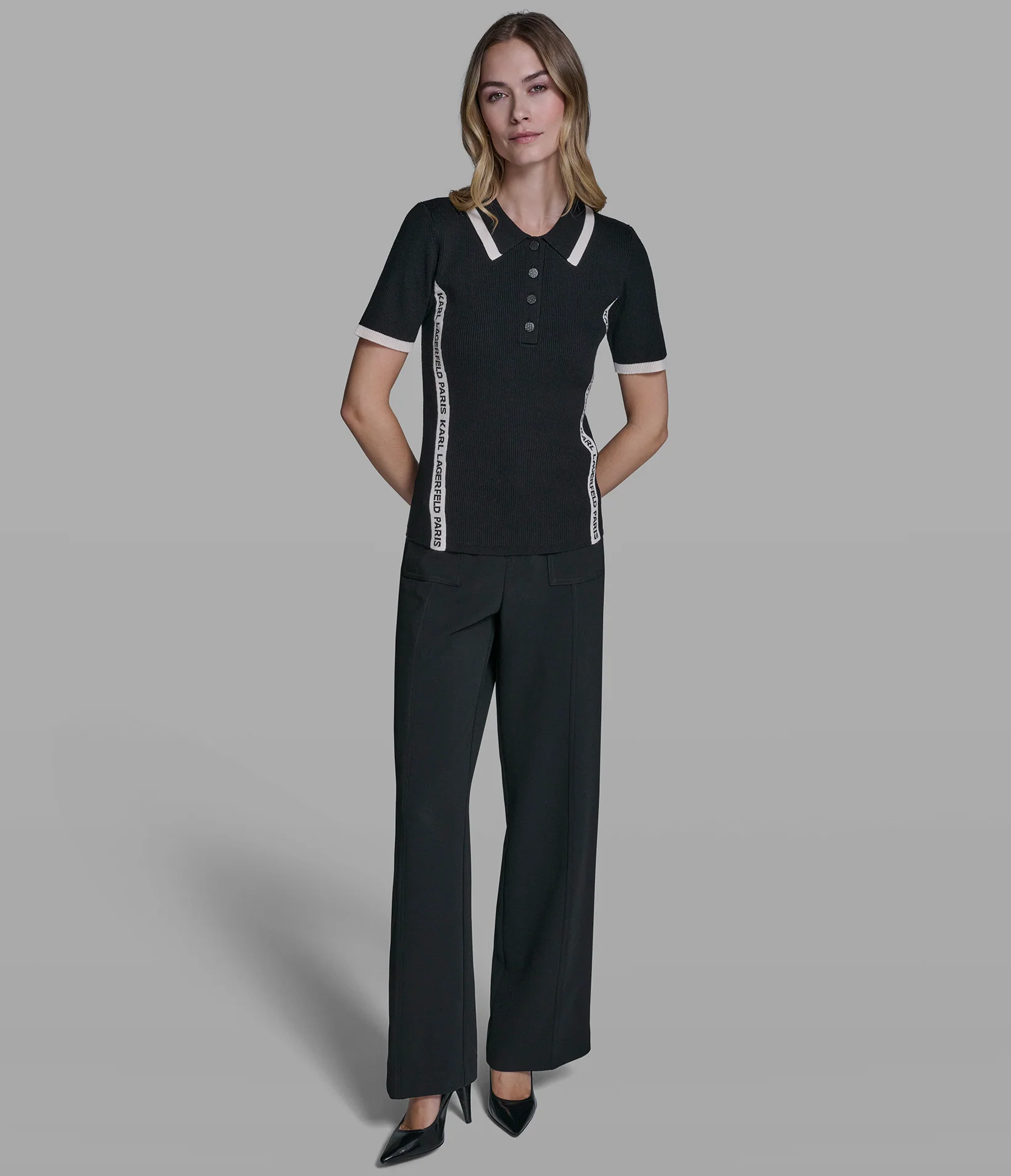 SHORT SLEEVE LOGO TRIM POLO SWEATER - Image 4