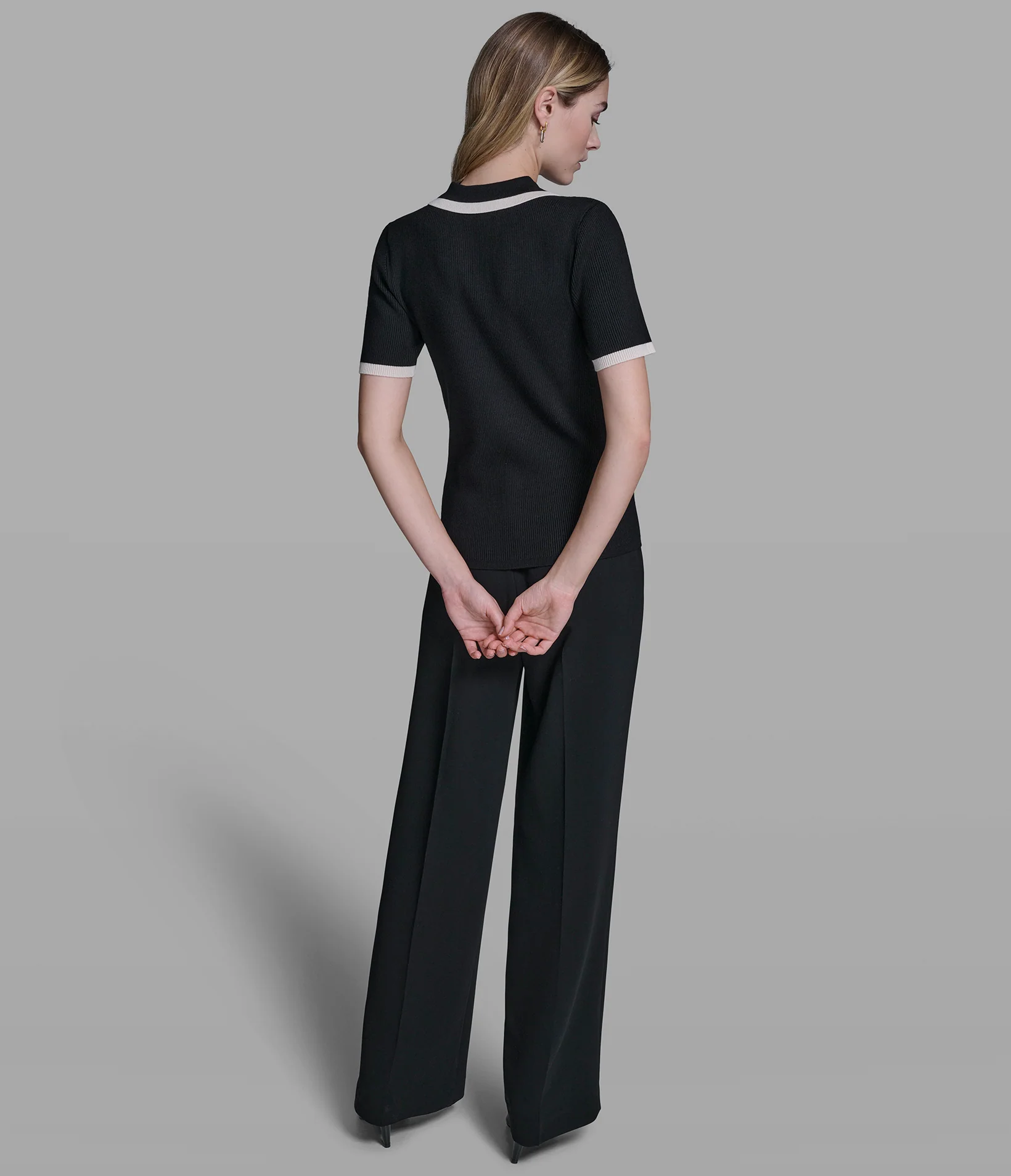 SHORT SLEEVE LOGO TRIM POLO SWEATER - Image 5