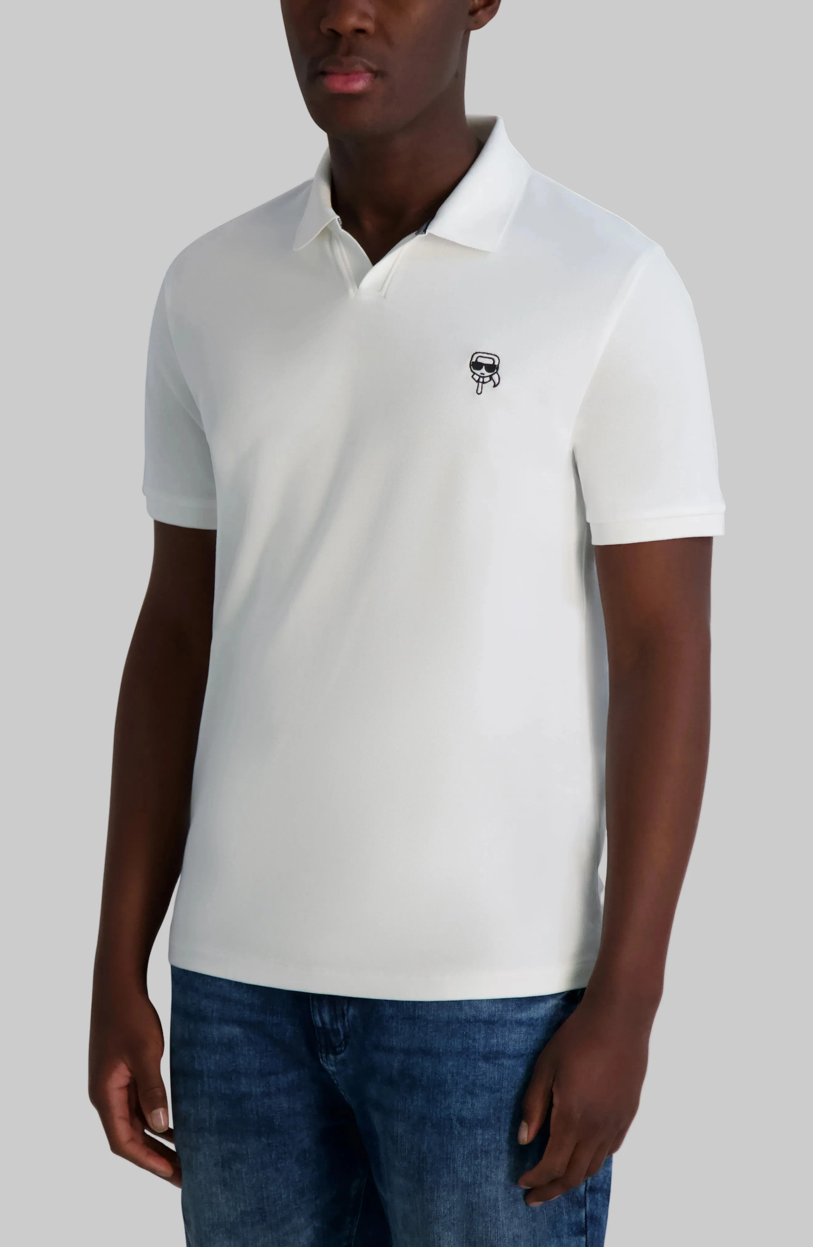 PIQUE JOHNNY POLO WITH KARL HEAD PATCH - Image 3