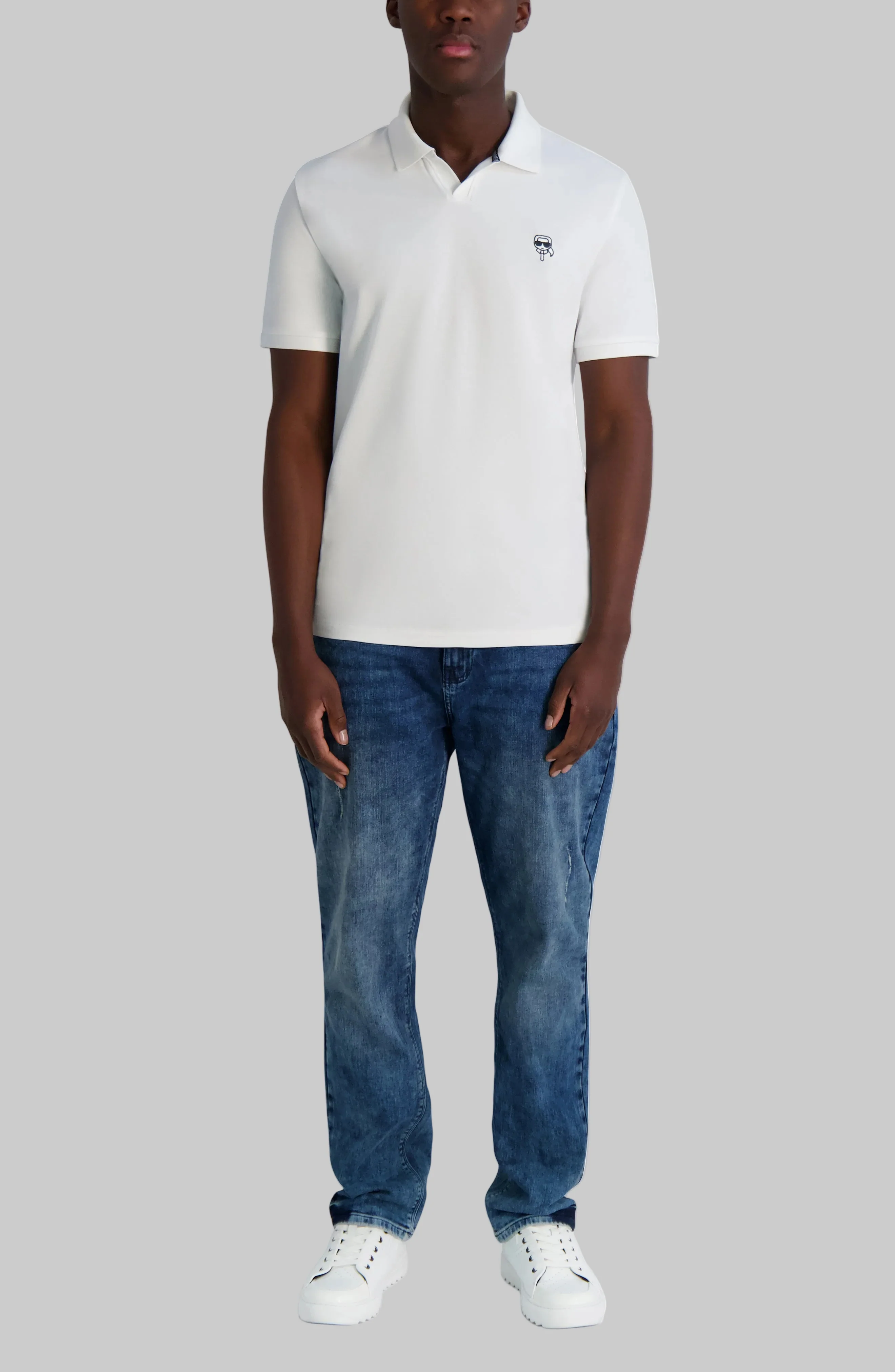 PIQUE JOHNNY POLO WITH KARL HEAD PATCH - Image 4