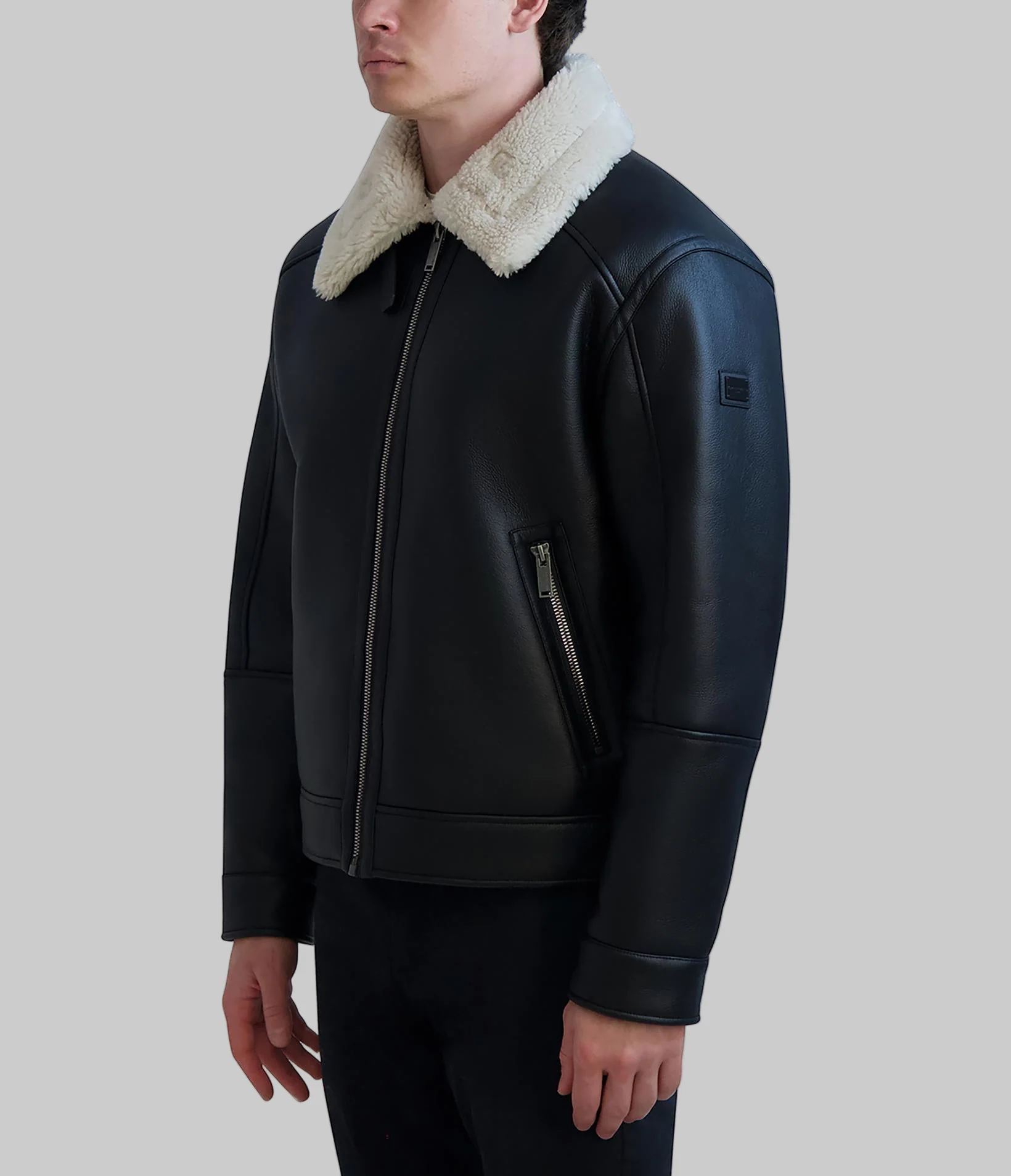 SHERPA COLLARED FAUX LEATHER JACKET - Image 3