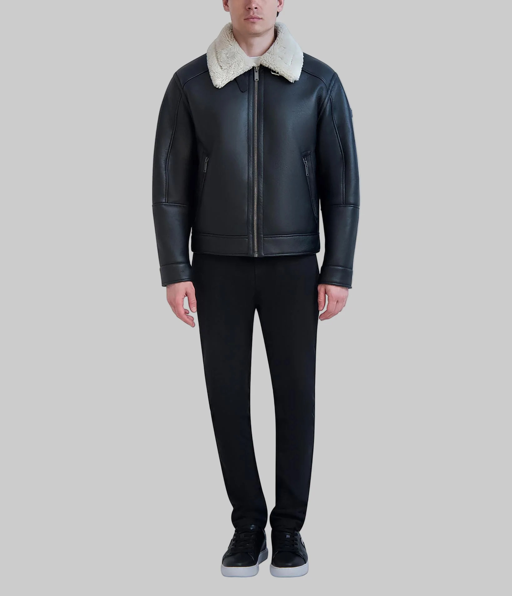 SHERPA COLLARED FAUX LEATHER JACKET - Image 4